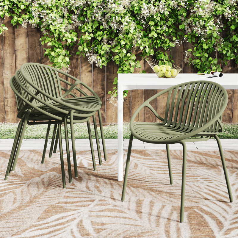 Chaises de salle à manger, chaises empilables avec design respirant, style moderne et simple (ensemble de 2), pieds en métal + dossier en plastique, vert