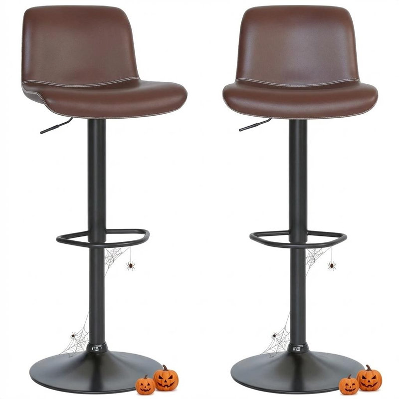 Swivel Adjustable Height Counter Stool with Metal Frame, Brown, 2