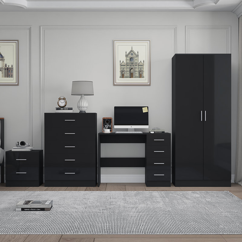 Eva Piece Bedroom Set, Black Gloss / Black Oak