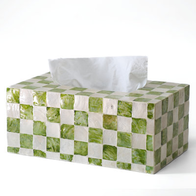  Rectangle Checkered Tissue Box Cover Handmade with Capiz Shells, Decorative Tissue Box Holder for Living Room, Bathroom or Kitchen Counter,