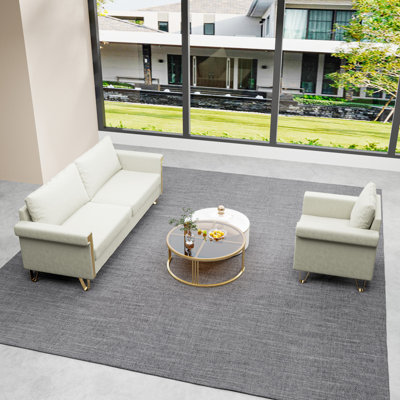 Fauteuil et fauteuil en velours - canapé moelleux et fauteuil avec accents en métal doré