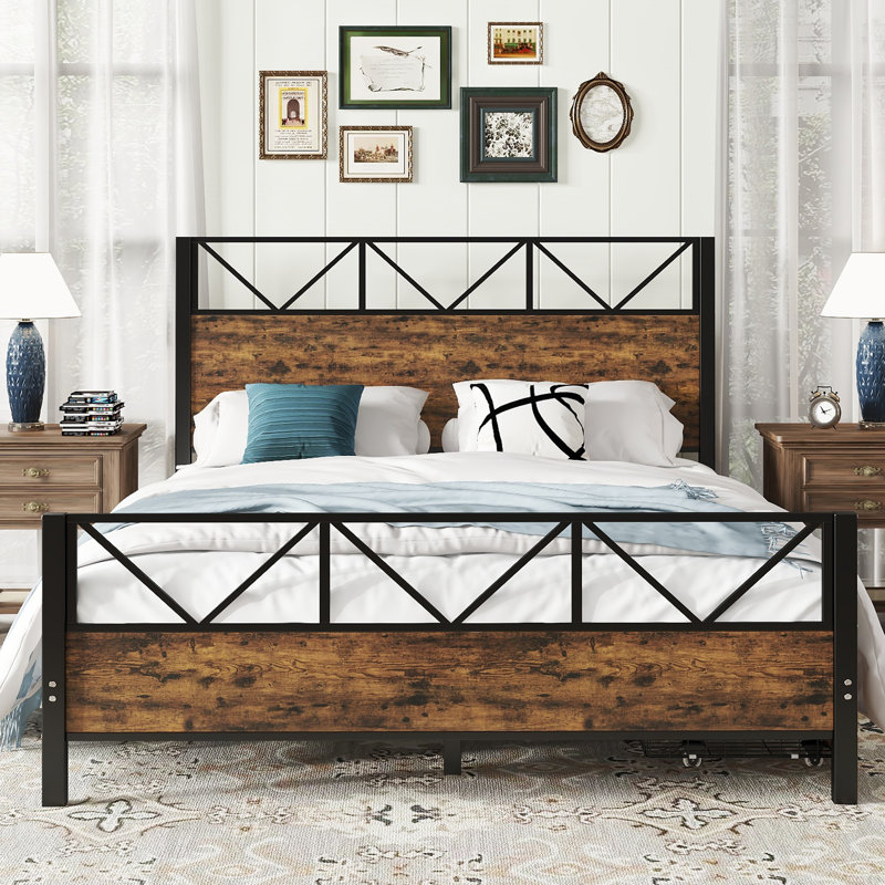 Metal Bed With 2 Drawers Industrial Style, Double (4'6)