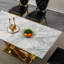 Marble Dining Table For 6 People, Rectangle Faux Marble Dining Table With Mirrored Finish Stainless Steel Base, Modern Large Size Marble Kitchen Table(Only Table)