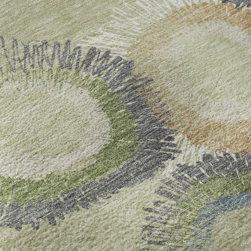 Premium Machine Washable Mayfield AMF2278 Geometric Rug, 1'8" x 2'6", Aloe