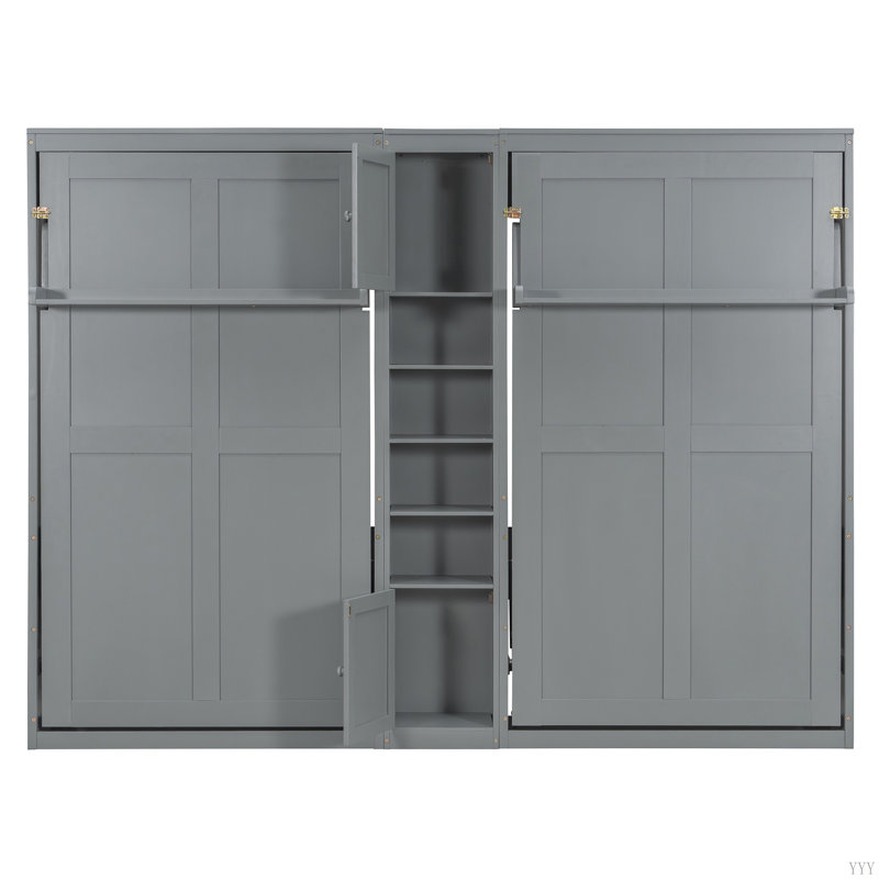 Lits escamotables à double paroi avec armoires et tablettes, gris