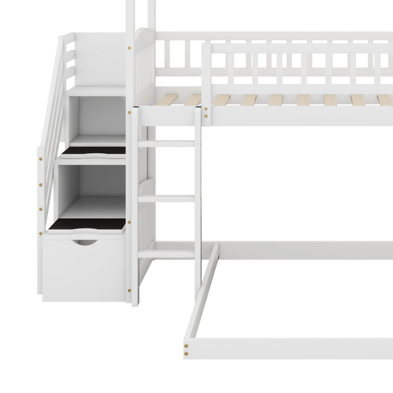 Twin Over Full Bunk Bed With Slide, House Bed With Slide, White
