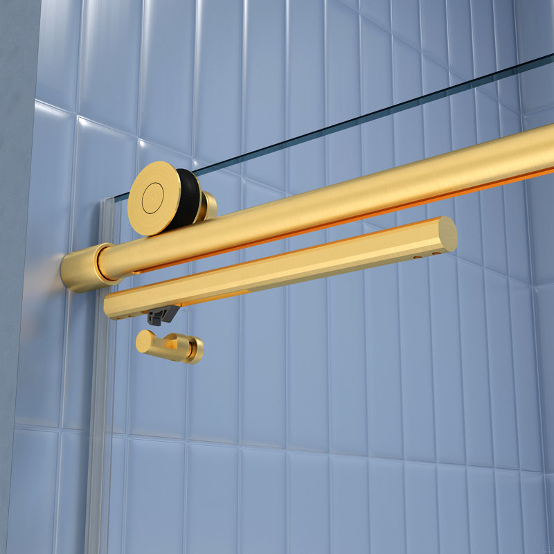 Porte de douche en verre, porte coulissante, système de fermeture en douceur, avec verre trempé de 5/16 po, Or brossé