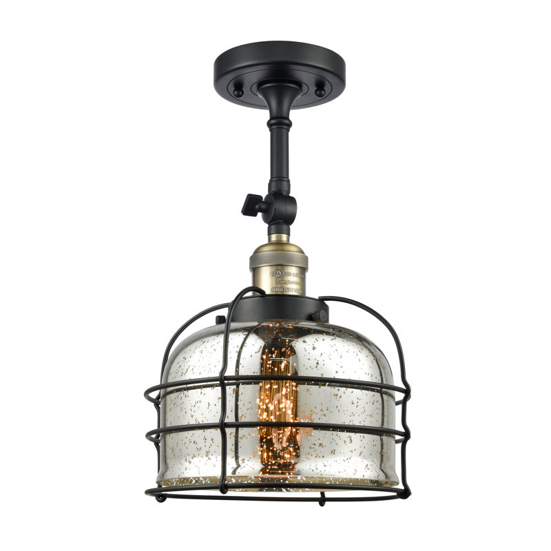 Handley Glass Semi Flush Mount, Black Antique Brass, Silver Plated Mercury, 6 Watt Vinage LED Bulb