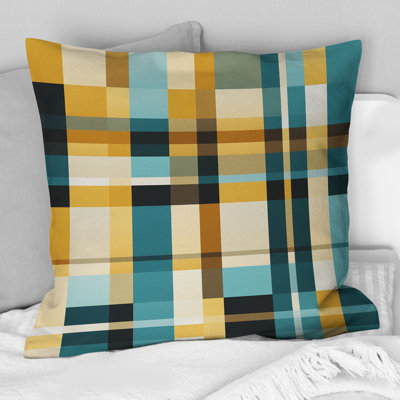 Yellow Chic Gingham Striped Pattern - Throw PillowAbstract Coral Reef Multicolor Azure - Throw Pillow