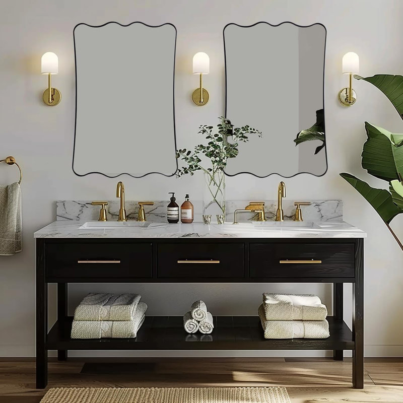 Miroir de salle de bain Contemporary Cadre en acier inoxydable, Noir mat, 36" x 24"