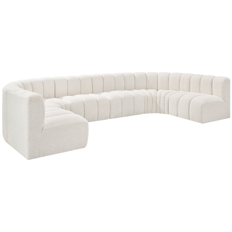 Kiriakos Upholstered Curved Sectional Reversible, Cream Boucle Fabric