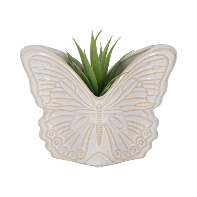 Sagebrook Home 7" Butterfly Planter, Ivory, 5" H x 7" W 4" D