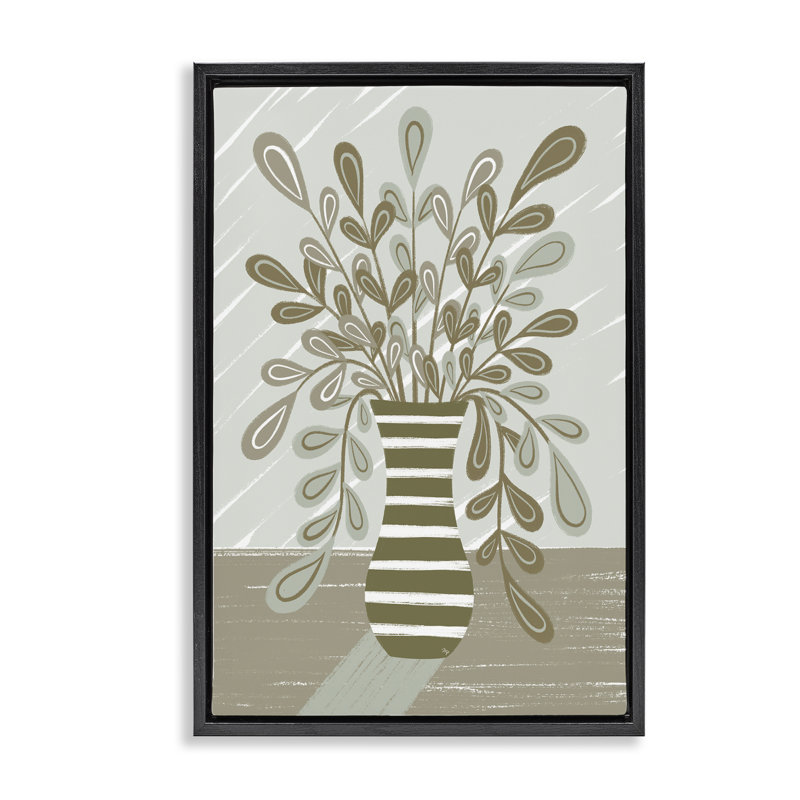 Muted Minimal Foliage Bouquet Floating Frame, design by Martina Pavlova, Jet Black Floater Frame, 25" H x 17" W