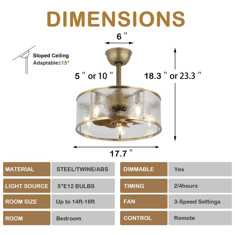 Ventilateur de plafond 18 po en bronze mat avec éclairage en cristal Helai
