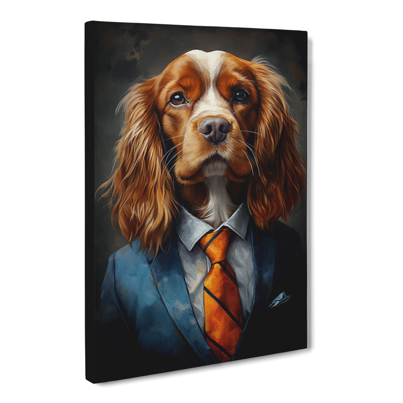 Cavalier King Charles Spaniel In A Suit Painting - Wrapped Canvas, 50cm H x 35cm W x 3cm D