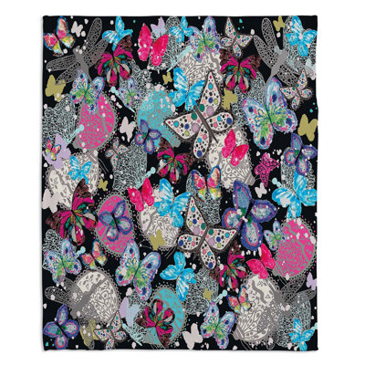 Couverture sherpa doux noir papillons