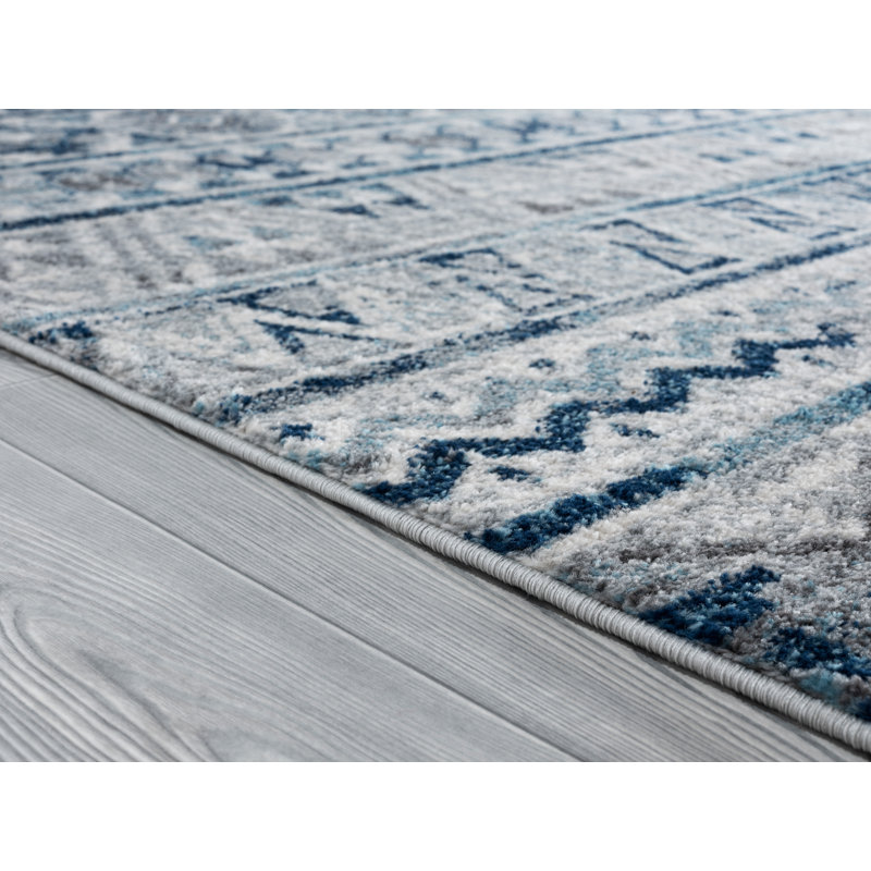 Tapis gris / bleu Stef, Rectangle 1 pi 10 po x 3 pi