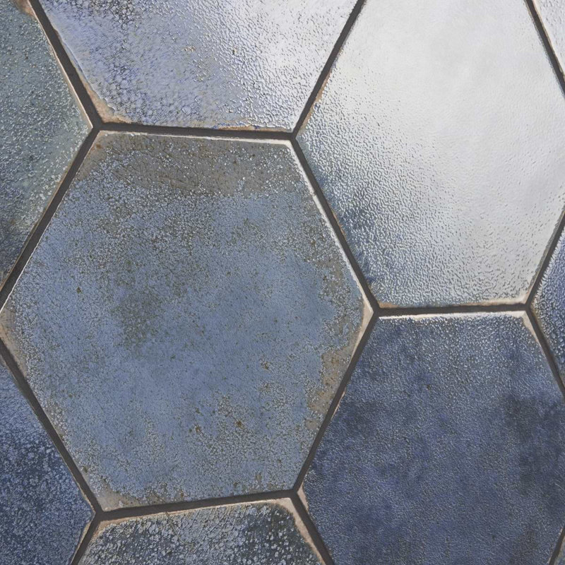 Kalay 9" Hexagon Polished Porcelain Tile, Blue
