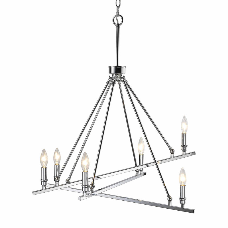 Lustre à niveaux unique et remarquable à 6 lumières Gilberte, Chrome
