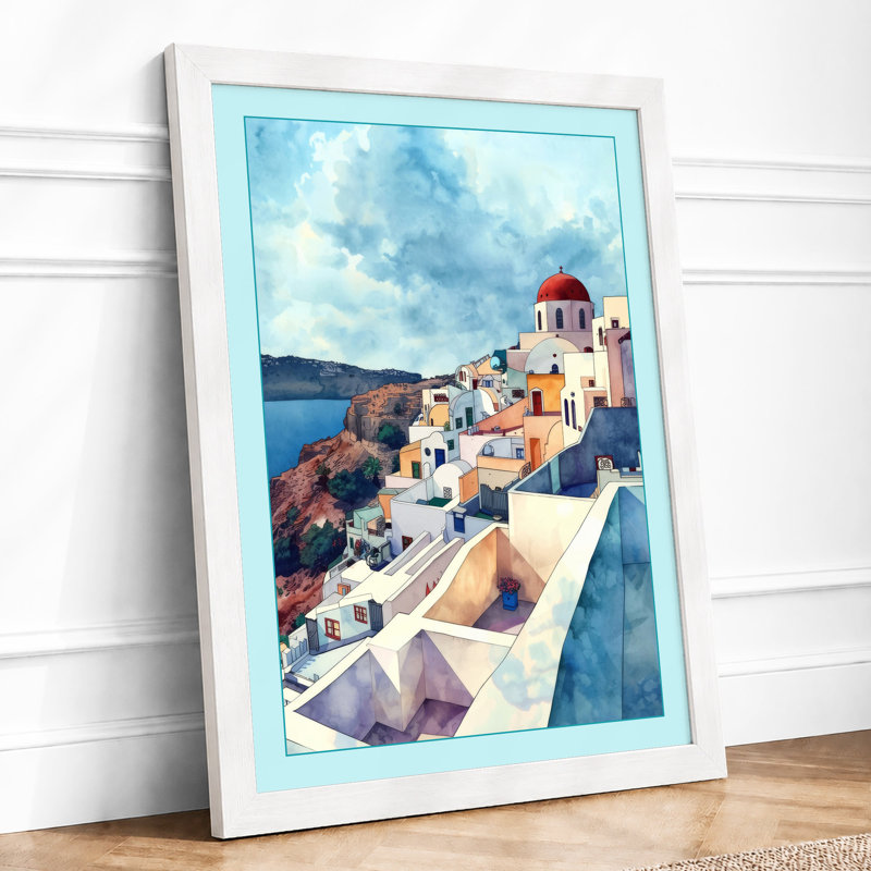 Mediterranean Clifftop Coastal - Framed Print, A1 - 84.1 x 59.4 cm, White