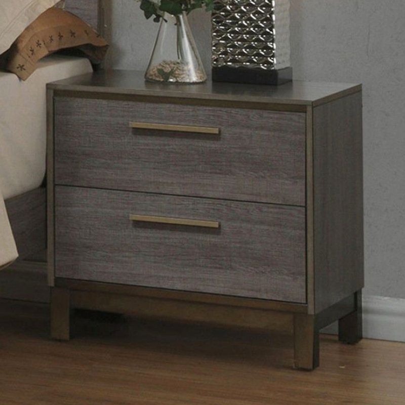 Table de chevet Contemporary 2 avec finition grise pour l'intérieur de chambre à coucher moderne en anglais bicolore