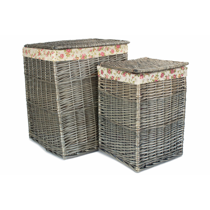 2 Piece Wicker Laundry Basket Set with Garden Rose Lining
