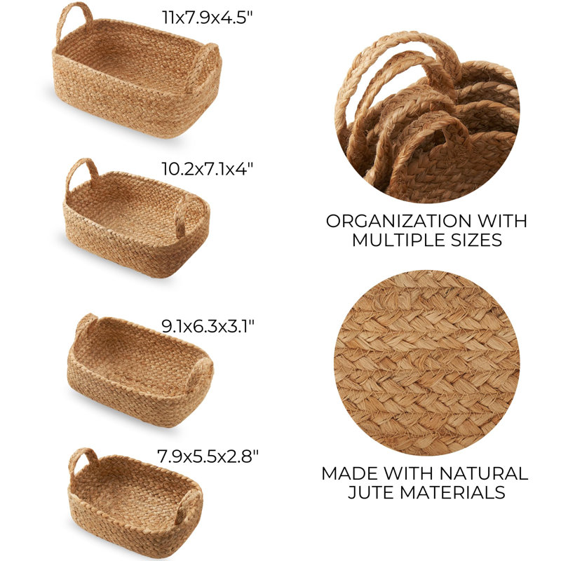 Natural Jute Rectangular Storage Basket Set of 4