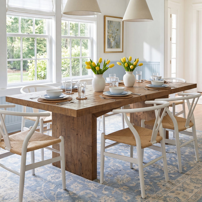 Henn Pine Solid Wood Top Dining Table, Aged Black Pine