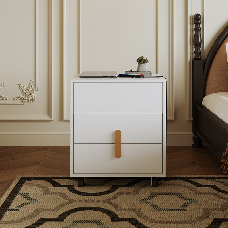 Bedside table with USB charging interface and lifting table, White