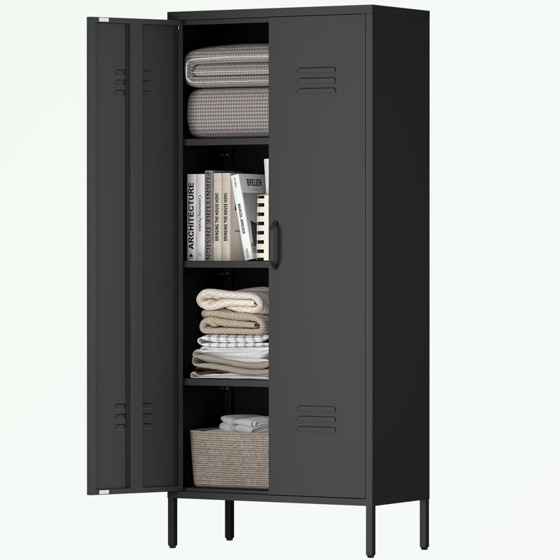 Metal Storage Locker Cabinet with Adjustable Shelves, Black