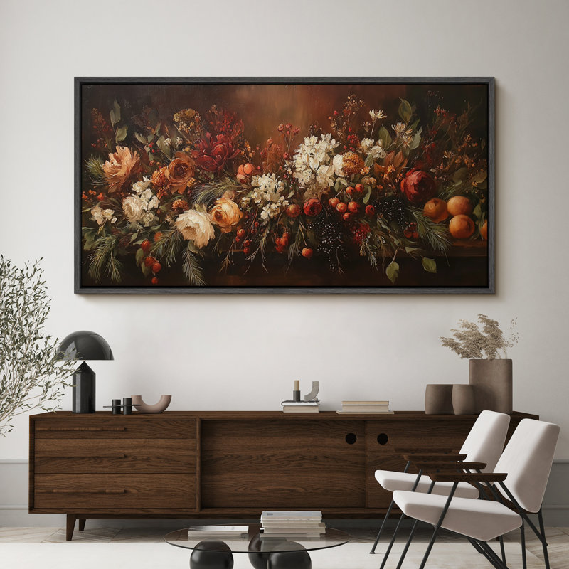 Grande impression sur toile encadrée, impression florale Moody, H 30 po x l 60 po, Noir
