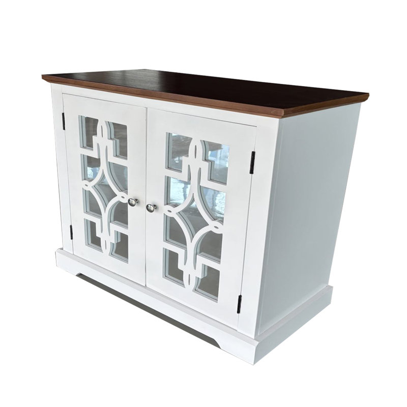 Logan Accent Solid Wood Cabinet W/ Mirror Door & Shelf Brown/white