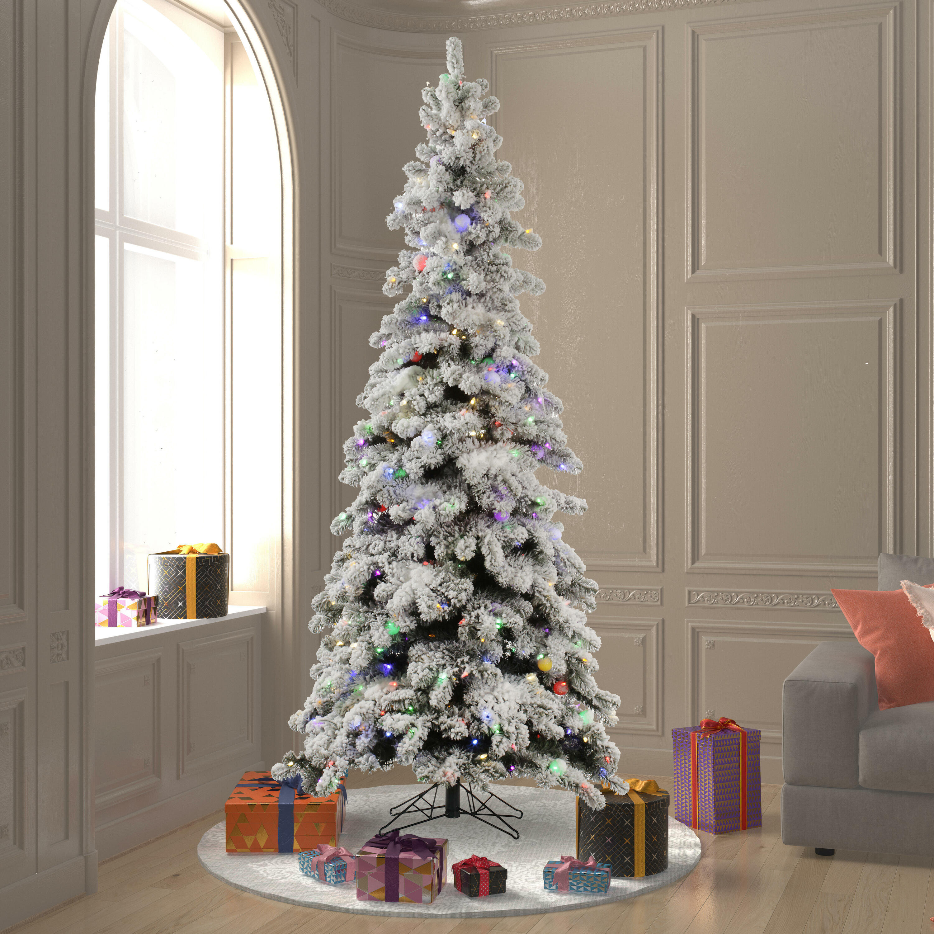 The Holiday Aisle® Flocked Kodiak Spruce 9' White Artificial Christmas ...