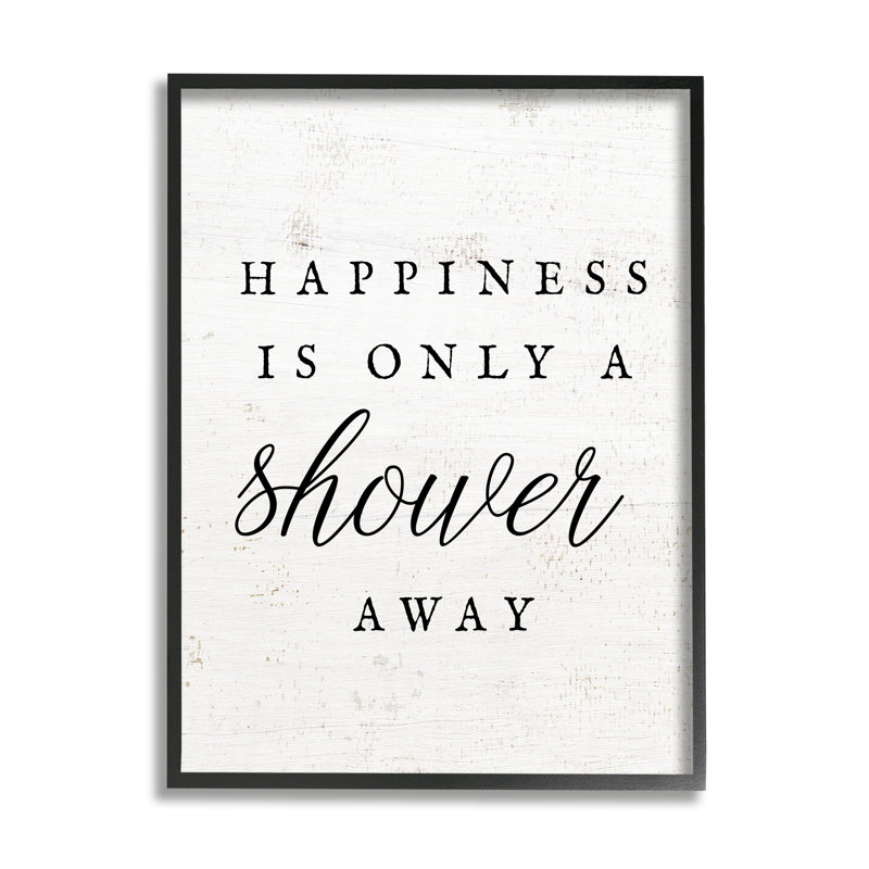 «Happiness Only A Shower Away On Wood» par Lil 'Rue, impression, H 11 po x l 14 po, Giclée encadrée noir minuit