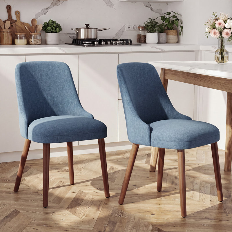 Chaise de salle à manger à haut dossier avec dossier ergonomique courbé, siège rembourré et pieds en bois massif, Blue