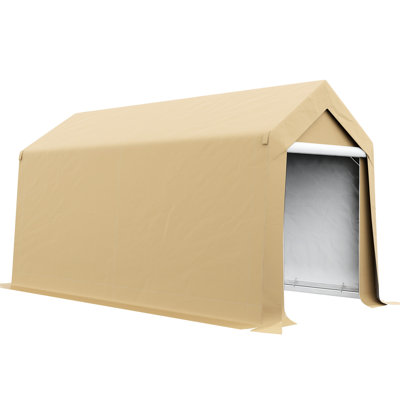 7' X 12' Waterproof House Unit - Heavy Duty With Ventilation Window & Door, Beige Outdoor Storage Duty, Large