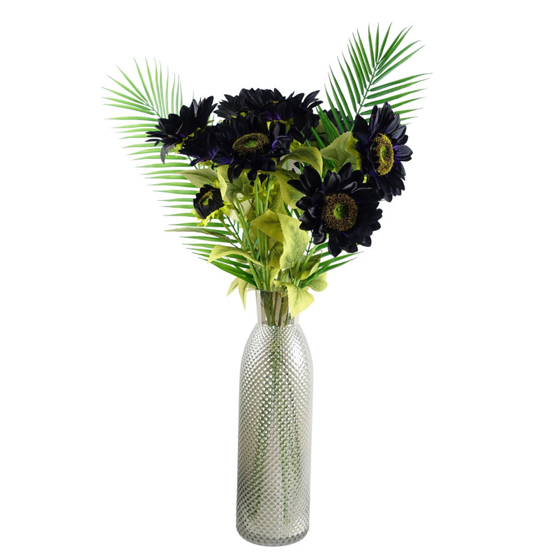 Pack of 6 x 88cm Yellow Sunflower Stem, Purple