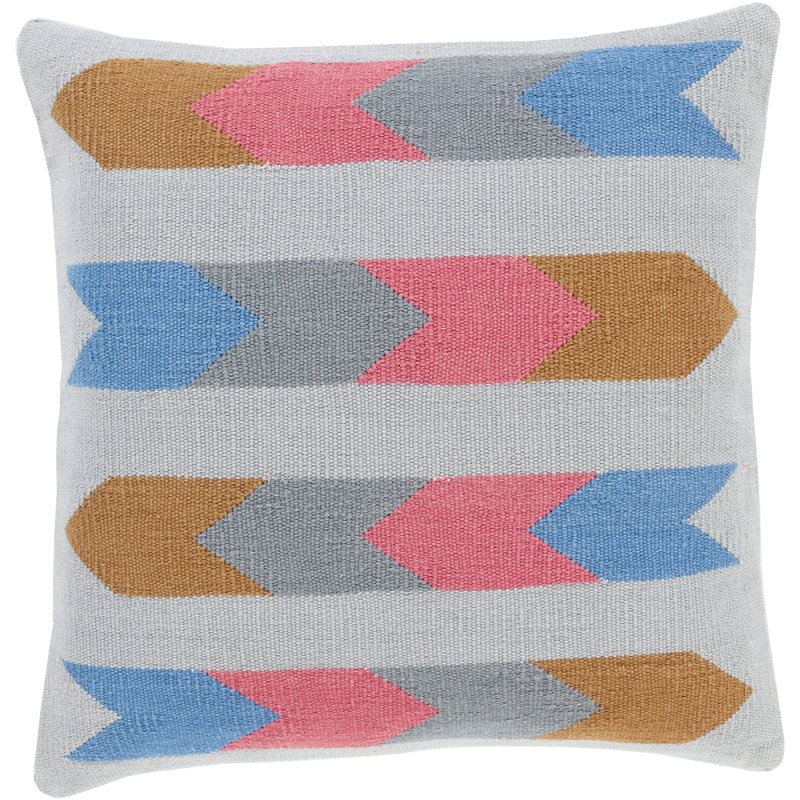 Kilim Geometric Cotton Reversible Pillow Cover, 22" H x 22" W x 0.25" D, Gray\Neutral