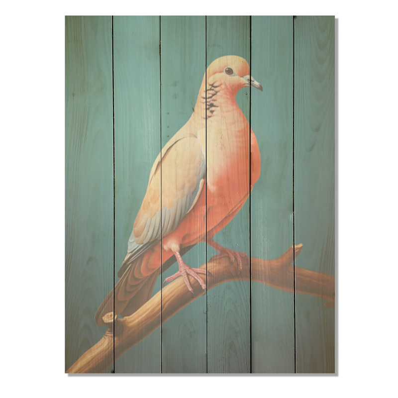 Corail compagnon - colombe, art mural sur bois de pin naturel, H 20 po x l 10 po