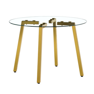 Table moderne en verre trempé minimaliste moderne de 42 x 42 x 29,5 po avec pieds en métal doré pour la salle à manger, la cuisine et la vie