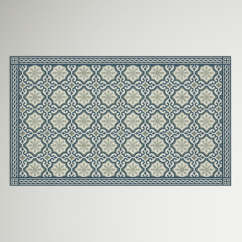 Un-Rug Chelsey Low Profile Kitchen Mat by Matterly, Blue/Beige/Green, Rectangle 2'10" x 4'10"