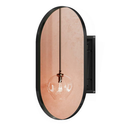 Armoire à pharmacie ovale encastrée, armoire de salle de bain murale en métal avec miroir et tablettes réglables, miroir mural avec rangement pour salle de bain