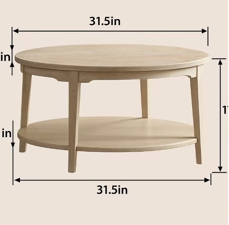 Table basse ronde moderne de style milieu du siècle, 80 cm (31,5 po), pieds en bois de peuplier, plateau en bois clair uni, aucun assemblage requis, idéale pour le salon, un appartement ou une chambre d'étudiant.