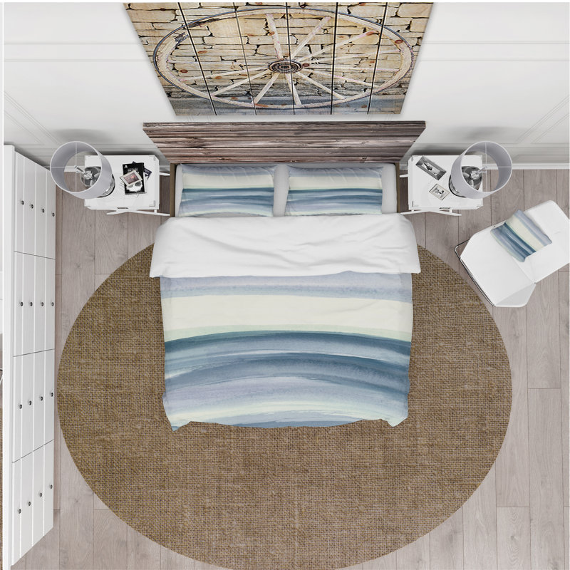 Mint Indigo Dawn I - Ensemble de housse de couette Farmhouse - Microfibre de polyester