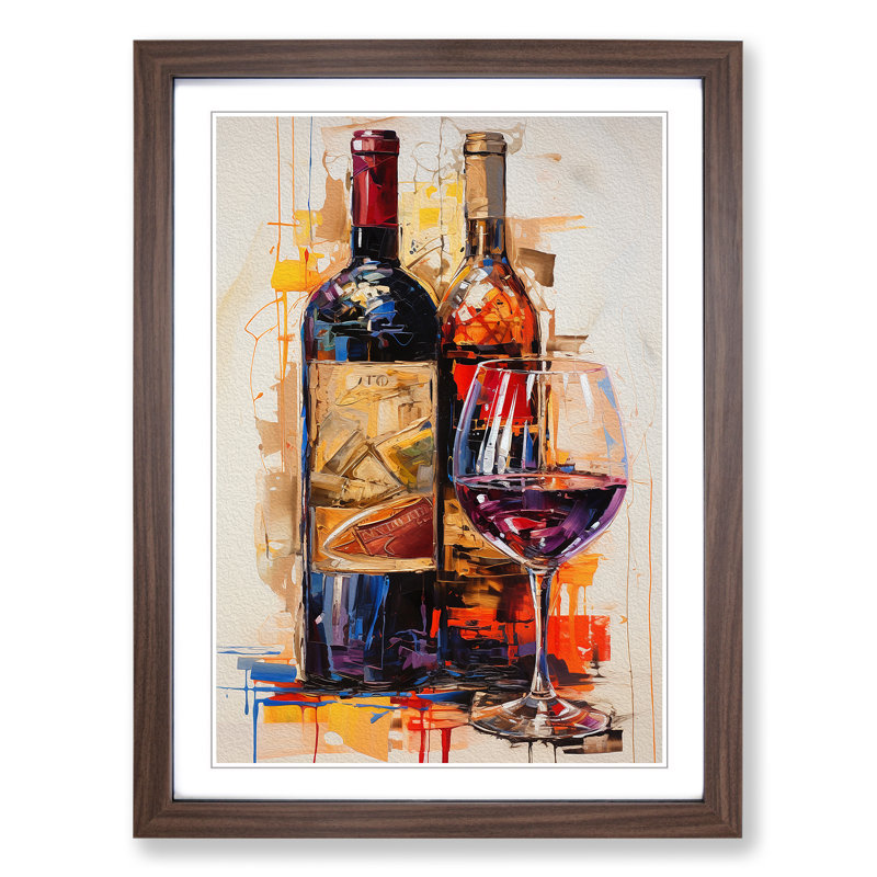 Wine Informel - Single Picture Frame Print on Wood, Walnut Framed, 34cm H x 25cm W