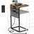 C Shaped End Table With Charging Station, 33" Tall Side Table For Couch, Sofa Table Adjustable Height Small Couch Side C Table, Slide Under Sofa Tray Arm Table For Living Room, Bedroom, Brown