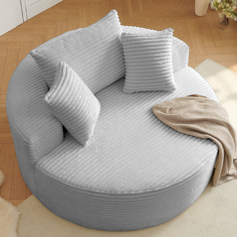 Boneless 55'' Oversized Accent Chair, Comfy Corduroy Single Sofa with 3 Pillows, Upholstered Round Chair with Extra-Wide & Deep Seat for Living Room & Bedroom