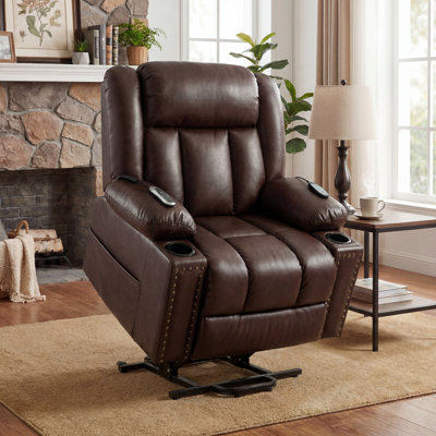 Fauteuil de massage à 3 moteurs de 40 po de large avec moteur et chaleur, fauteuil inclinable en cuir pour une relaxation complète du corps, réglage indépendant avec télécommande