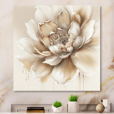 Blooming Beige Floral Design III - Floral & Botanical Canvas Wall Art