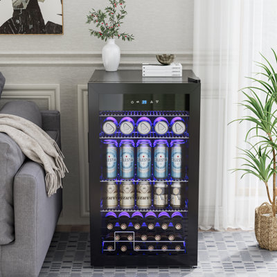 17.52" Freestanding Beverage Refrigerator, 130 Can Mini Cooler With Glass Door, Frost Free & Digital Temp Control, Small Drink Fridge For Beer Soda Wine Home Office